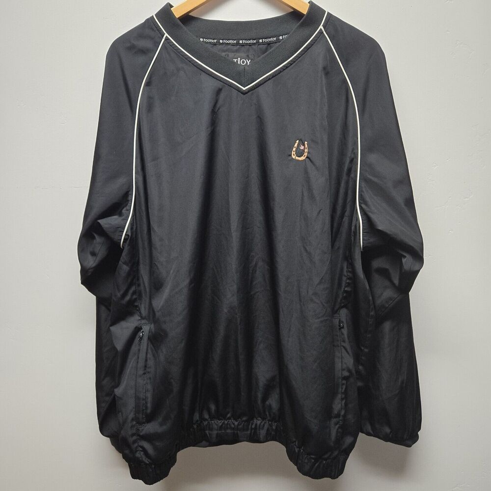 Footjoy FJ Golf Pullover Windbreaker Jacket Men sz Large LongSleeve Black V-Neck